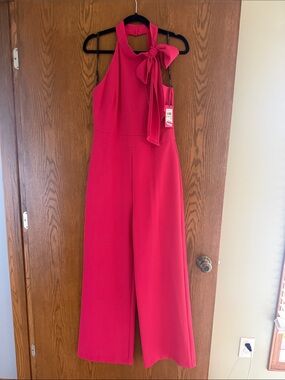 NWT-Vince Camuto Hot Pink Sleeveless Bow Neck Wide-Leg Jumpsuit